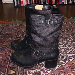 Frye black Vera boots with pony hair